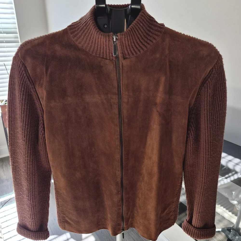 Valerie Separates Leather & Merino Wool Mixed Media Zip Jacket - Brown - XL - Picture 1 of 8